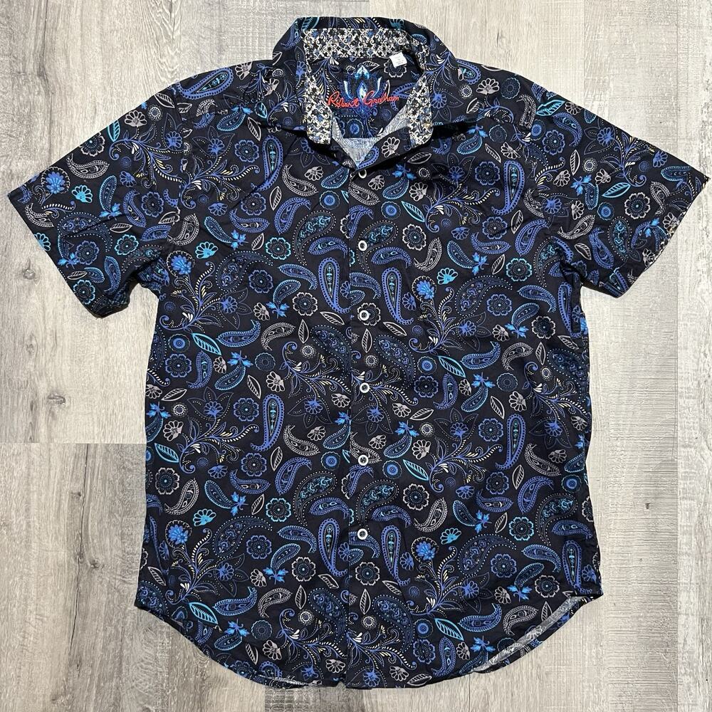 Robert Graham Men's Classic Fit Dark Navy Paisley Short Sleeve Button Shirt S